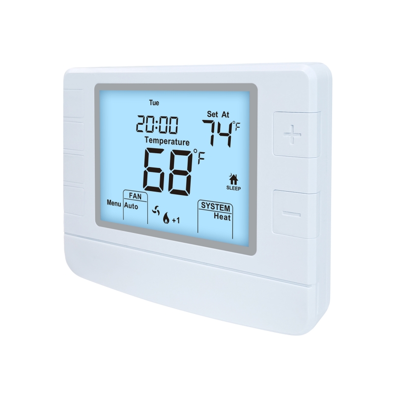 A touch screen room thermostat offers a sleek, intuitive interface that simplifies temperature control.